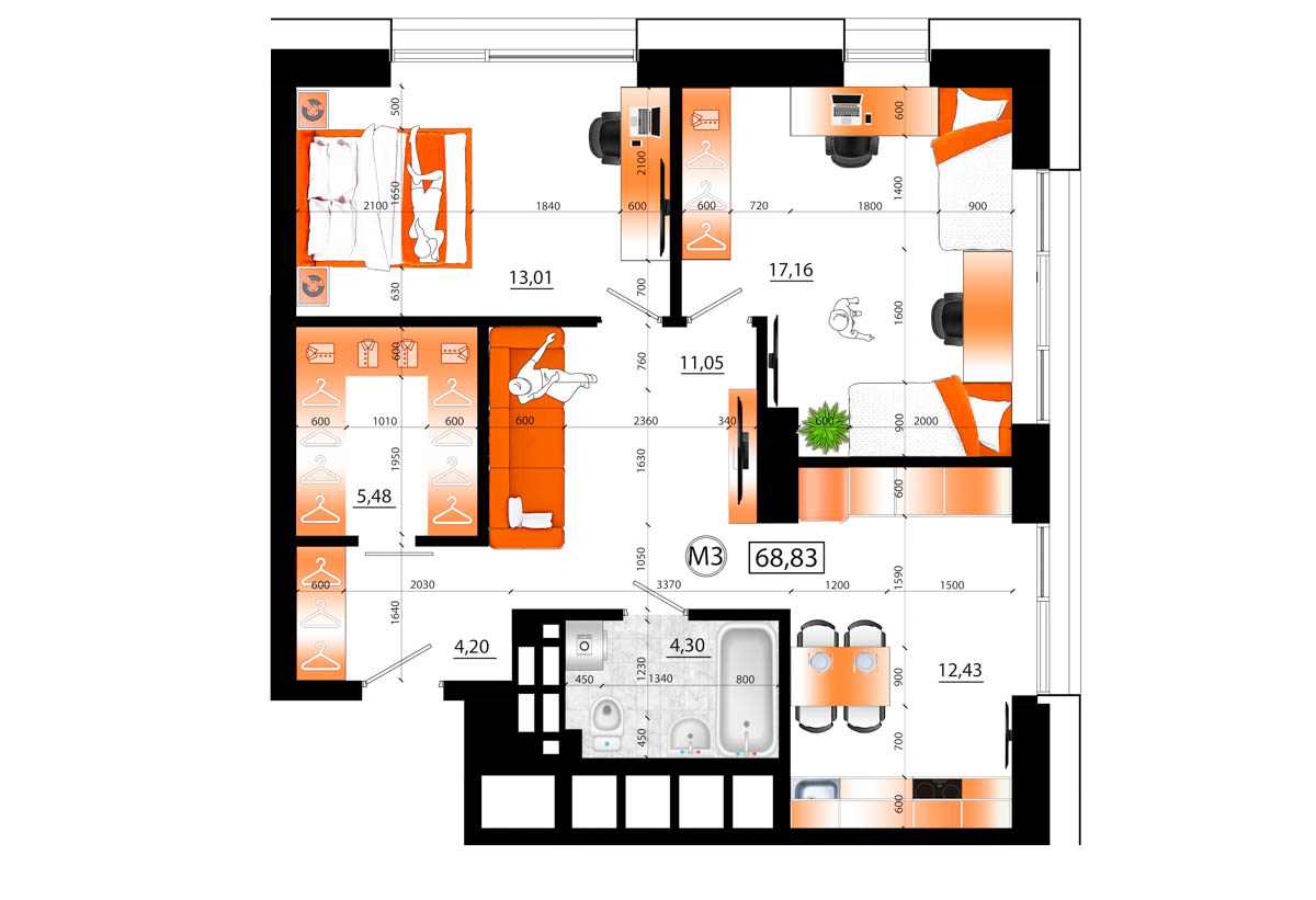 Планировка 3-комн.